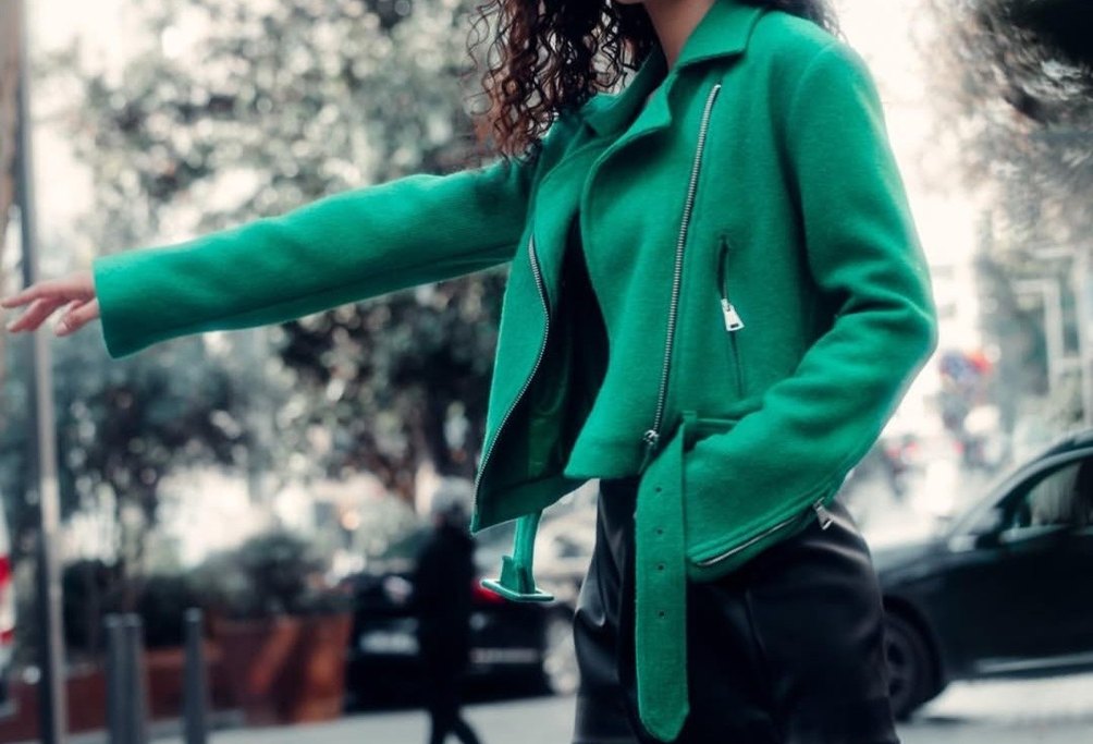 yeşil yünlü kısa çeket - Görsel 3