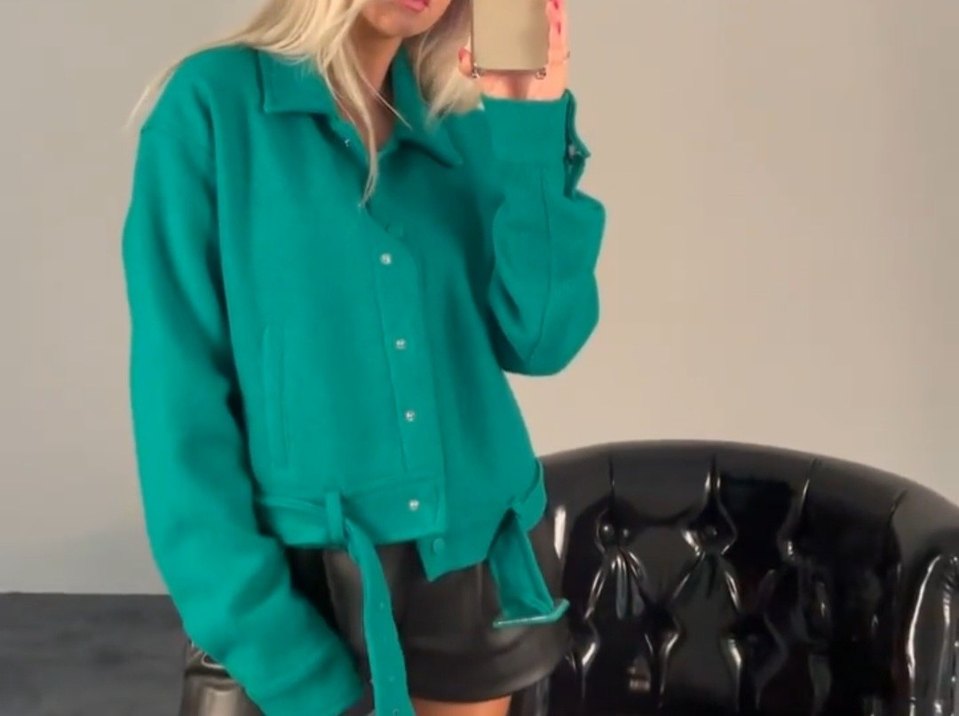 yeşil yünlü kısa çeket - Görsel 5