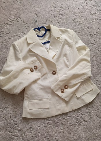 Düğmeli Beyaz Kadın Keten Blazer Ceket