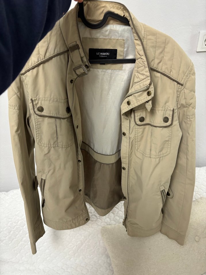 Bej Erkek Keten Kemerli Ceket - Görsel 3