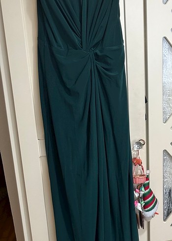 Zümrüt Yeşili Drapeli V Yakalı Elbise - Görsel 5