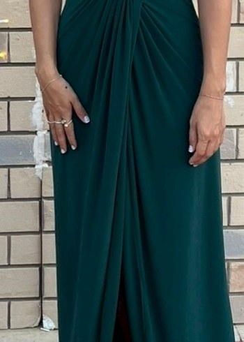 Zümrüt Yeşili Drapeli V Yakalı Elbise - Görsel 3