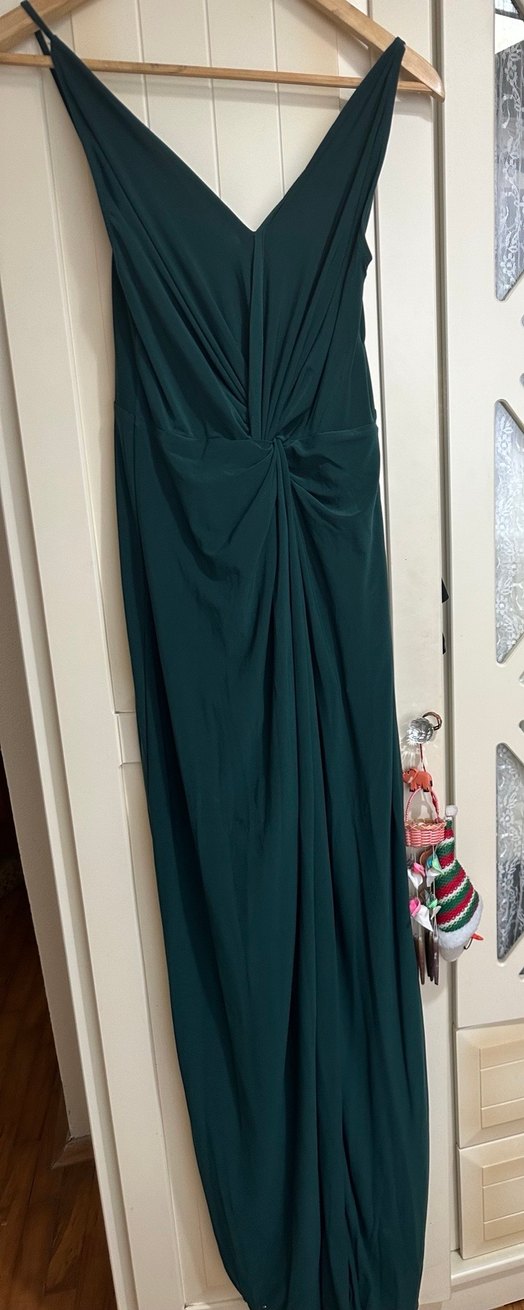 Zümrüt Yeşili Drapeli V Yakalı Elbise - Görsel 5