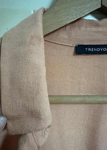 Turuncu Bohem Keten Midi Gömlek Elbise - Görsel 4