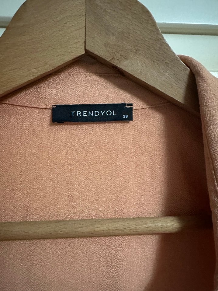 Turuncu Bohem Keten Midi Gömlek Elbise - Görsel 3