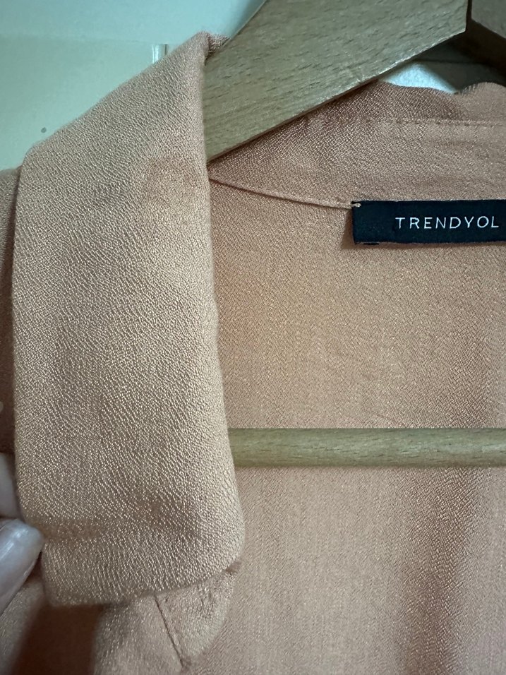 Turuncu Bohem Keten Midi Gömlek Elbise - Görsel 4