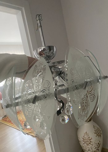 Bej ve Gri Cam Detaylı Avize - Görsel 4