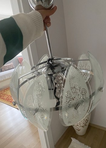 Bej ve Gri Cam Detaylı Avize - Görsel 5