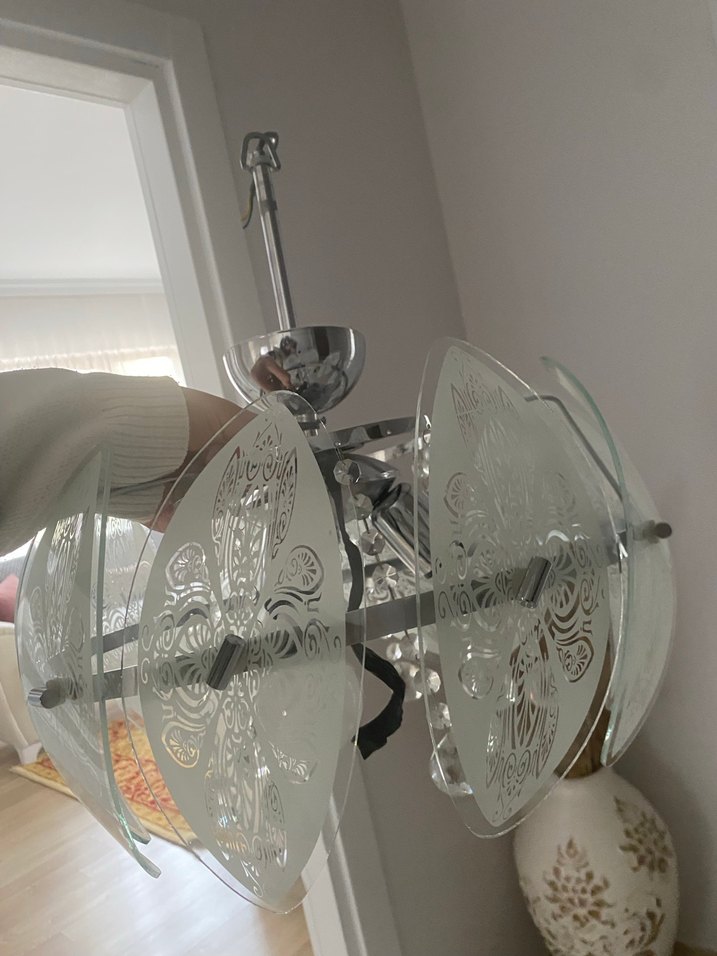 Bej ve Gri Cam Detaylı Avize - Görsel 3