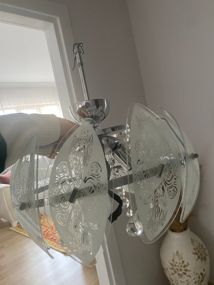 Bej ve Gri Cam Detaylı Avize - Görsel 2