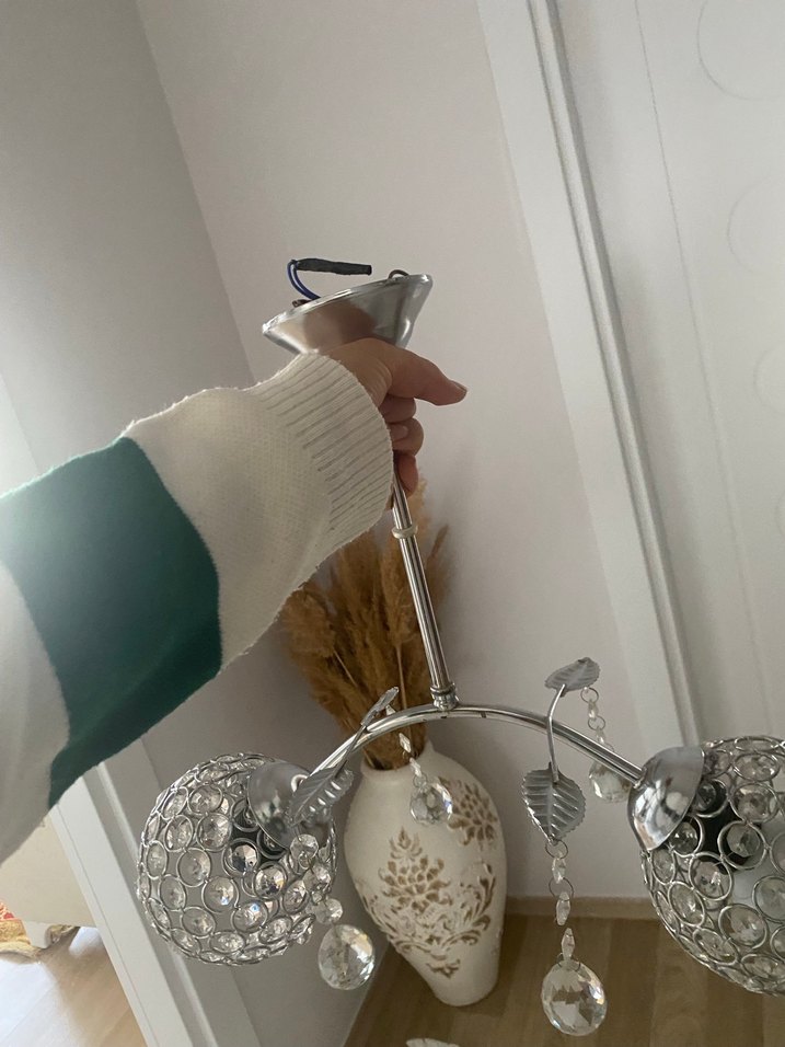 Kristal Detaylı Beyaz Tavan Lambası - Görsel 3