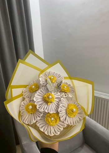 Bohem Tarzda Sarı Beyaz Çiçek Buketi - Görsel 3