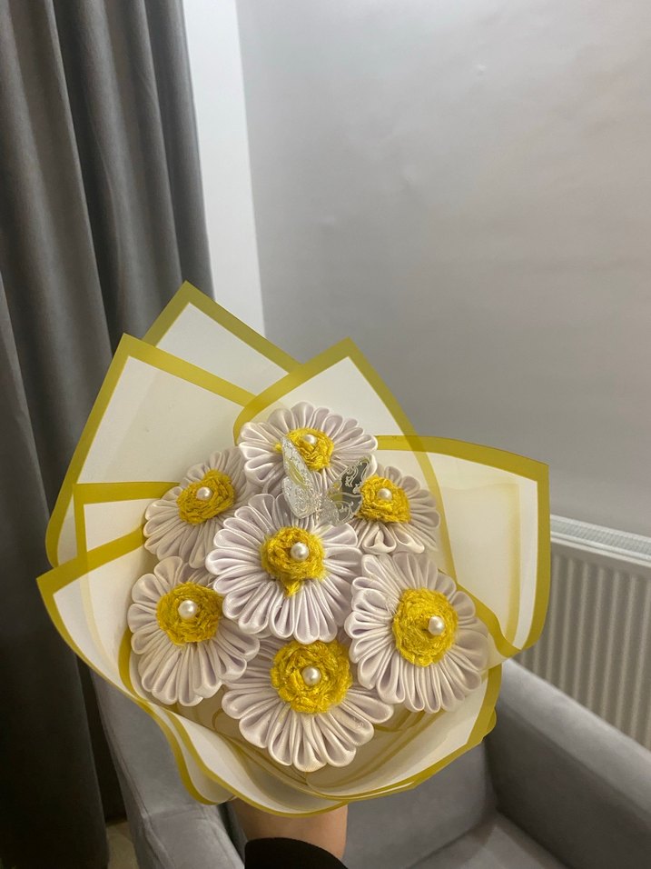 Bohem Tarzda Sarı Beyaz Çiçek Buketi - Görsel 3