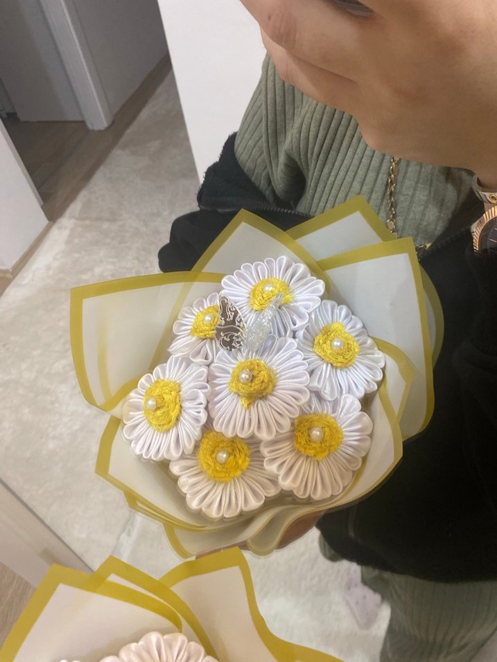 Bohem Tarzda Sarı Beyaz Çiçek Buketi - Görsel 2