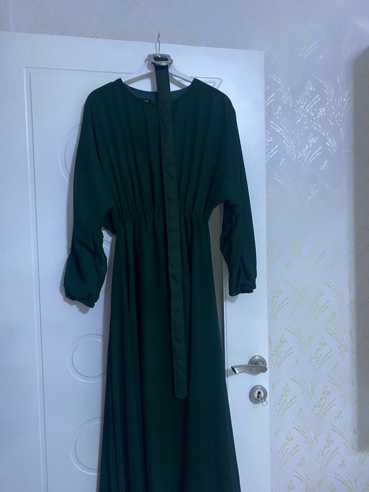 Uzun Kollu Yeşil Salaş Elbise - Görsel 3