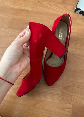 Diğer Kırmızı Süet Stiletto Kadın Topuklu Ayakkabı