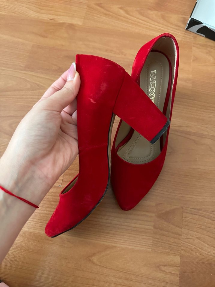 Kırmızı Süet Stiletto Kadın Topuklu Ayakkabı - Görsel 2