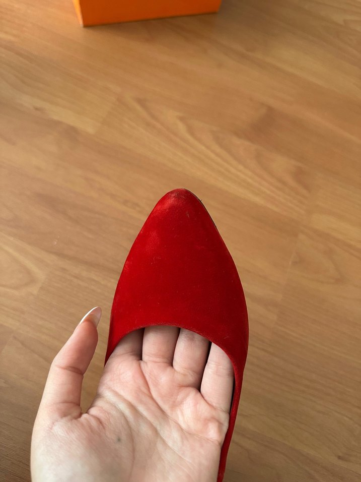 Kırmızı Süet Stiletto Kadın Topuklu Ayakkabı - Görsel 5