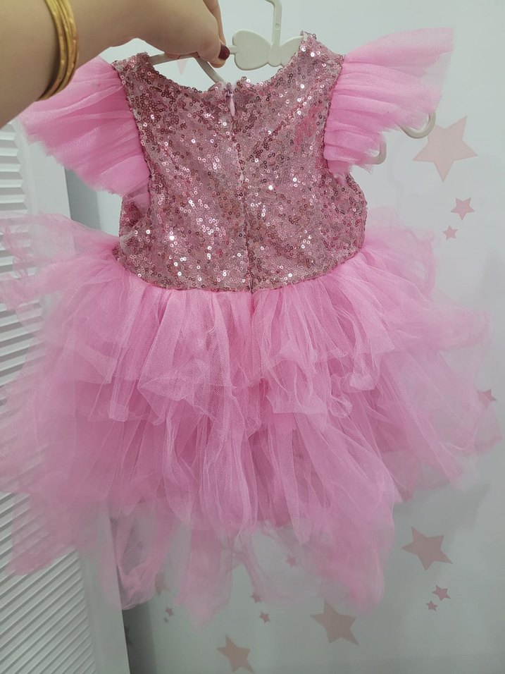 Pembe Payetli ve Tüllü Kız Çocuk Elbisesi - Görsel 2