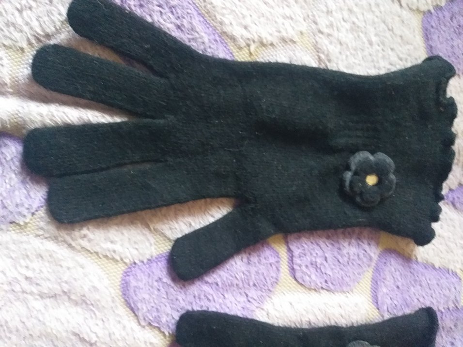 Siyah Örgü Kadın Eldiven Çiçek Detaylı - Görsel 5