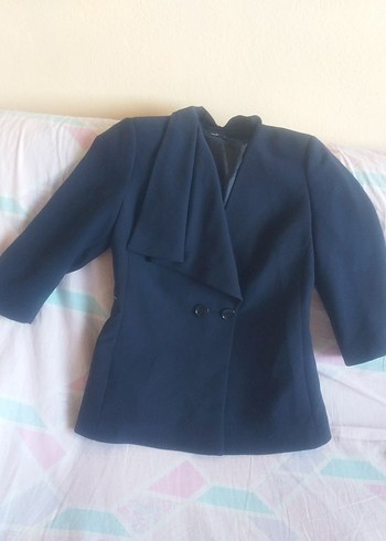 Lacivert Kadın Düğmeli Midi Blazer Ceket - Görsel 5