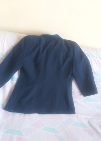 Lacivert Kadın Düğmeli Midi Blazer Ceket - Görsel 4