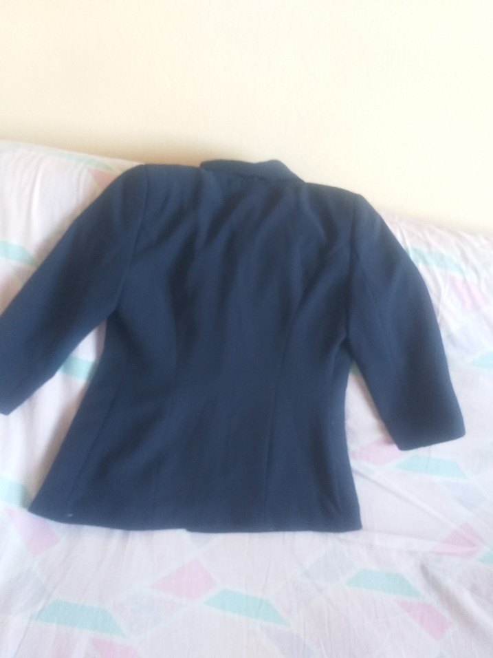 Lacivert Kadın Düğmeli Midi Blazer Ceket - Görsel 4