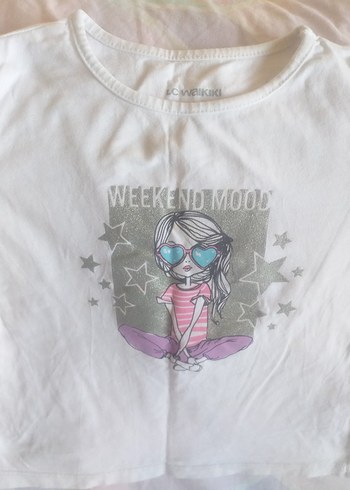 Beyaz Uzun Kollu Kız Tişörtü, Baskılı, Düğmeli - Görsel 2