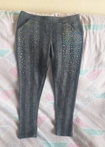 Kız Çocuk Gri Pul Detaylı Jean Tayt - Görsel 3