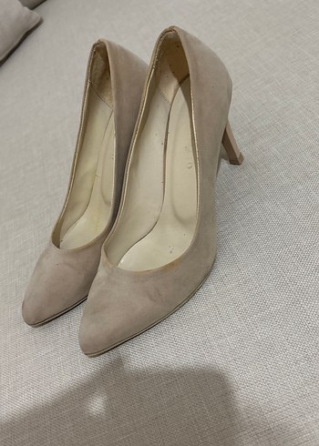 Bej Süet Stiletto Kadın Ayakkabı - Görsel 3