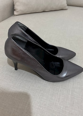 Gri Rugan Stiletto Kadın Topuklu Ayakkabı - Görsel 2