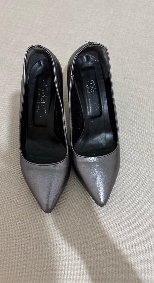 Gri Rugan Stiletto Kadın Topuklu Ayakkabı - Görsel 3