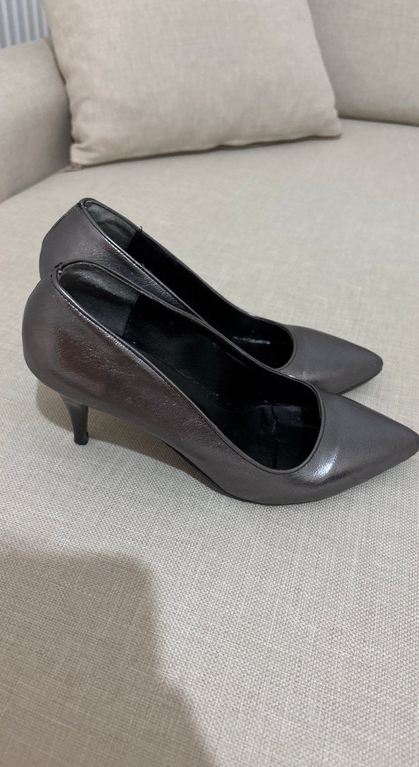 Gri Rugan Stiletto Kadın Topuklu Ayakkabı - Görsel 2