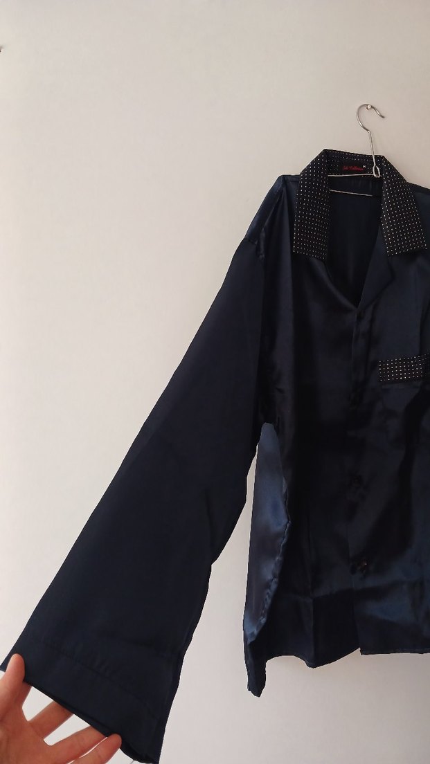 Düğmeli Lacivert Saten Erkek Pijama Takımı - Görsel 4