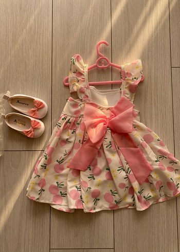Pembe Baskılı Kız Çocuk Elbisesi (hiç kullanılmadı)