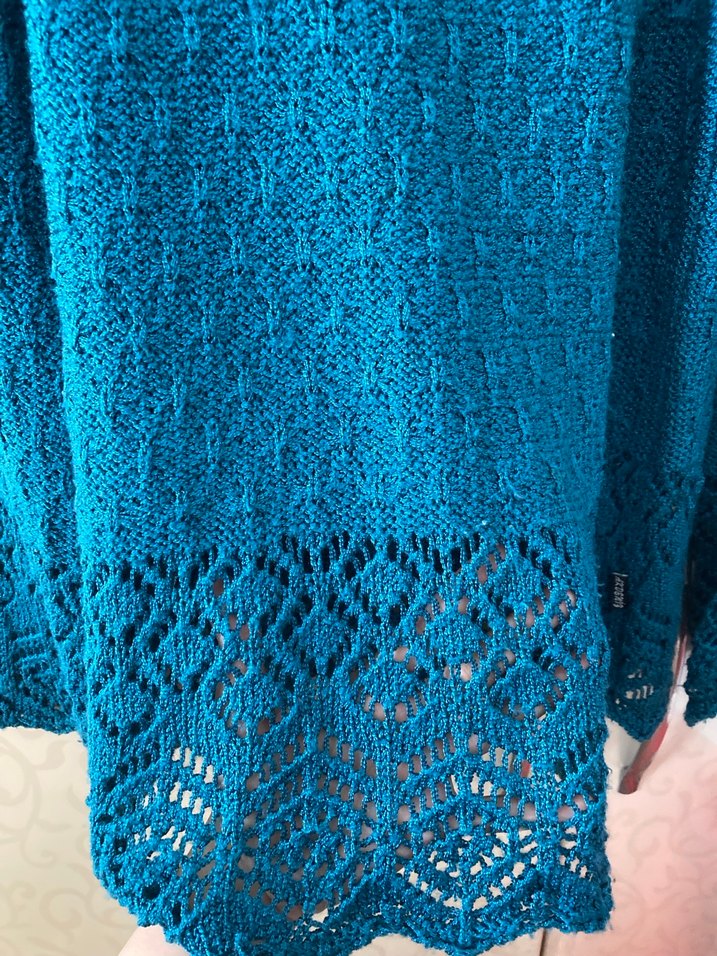Bohem V Yakalı Turkuaz Örgü Kadın Kazak - Görsel 5