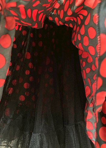 Kırmızı Puantiyeli Tütülü Saten Etek - Görsel 3