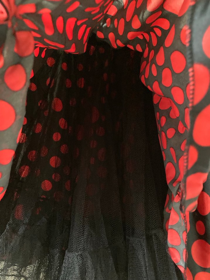 Kırmızı Puantiyeli Tütülü Saten Etek - Görsel 3