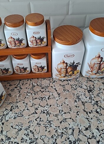 Porselen baharat seti - bambu kapaklı