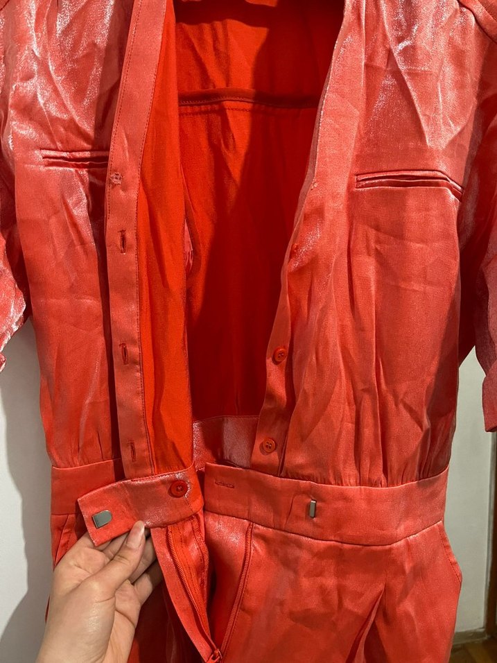 Turuncu Parlak Kadın Tulum - Görsel 4