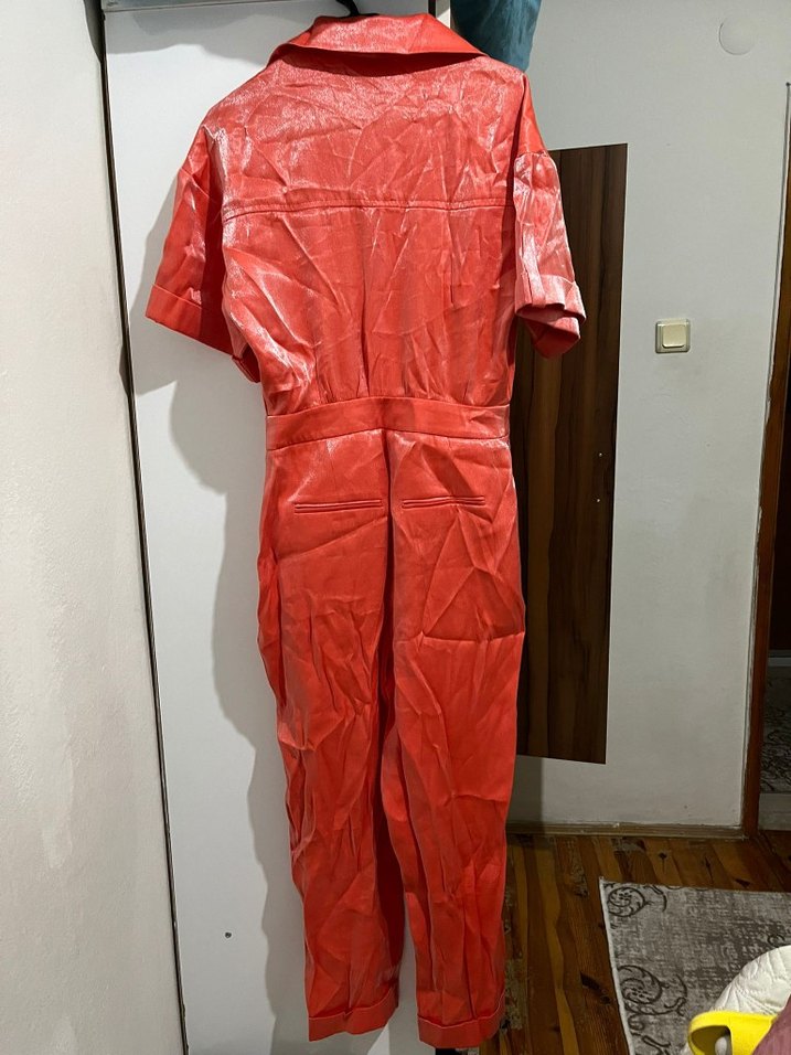 Turuncu Parlak Kadın Tulum - Görsel 2