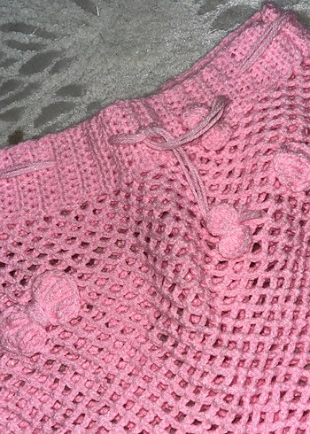 Pembe Dantel Detaylı Örgü Midi Etek kız çocuk - Görsel 2