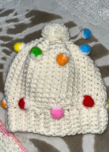 Renkli Ponponlu Örgü Çocuk Bere ve Atkı Seti - Görsel 3