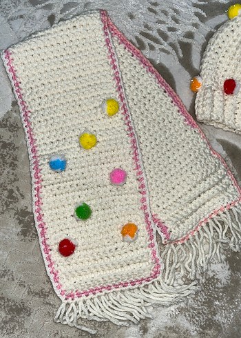 Renkli Ponponlu Örgü Çocuk Bere ve Atkı Seti - Görsel 2