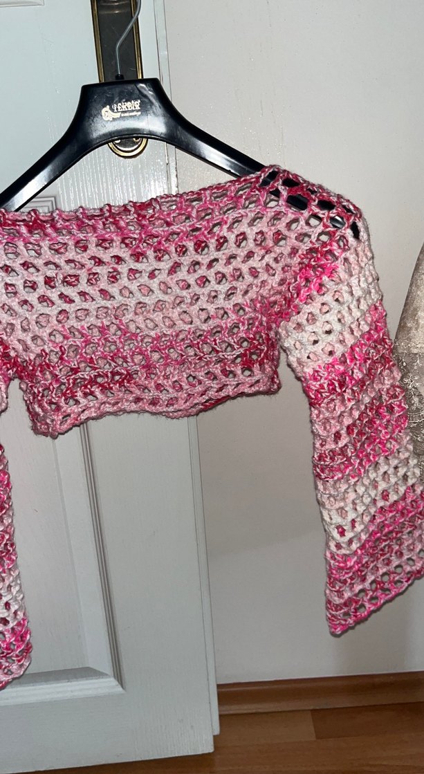 Pembe Straplez Örgü Mini Kazak - Görsel 3