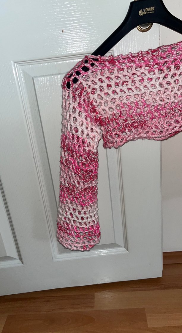 Pembe Straplez Örgü Mini Kazak - Görsel 2