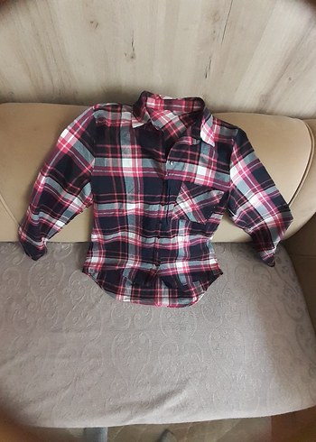 Bordo Kareli Uzun Kollu Kadın Gömlek