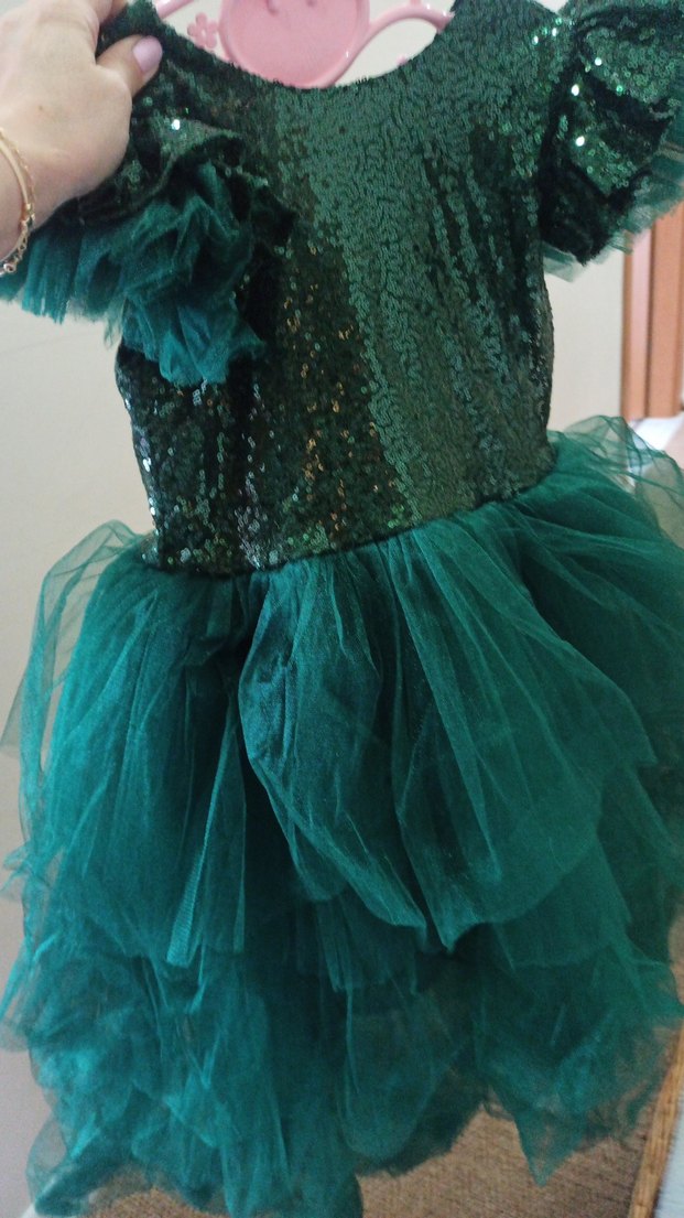 Koyu Yeşil Gotik Kız Çocuk Elbisesi - Görsel 3