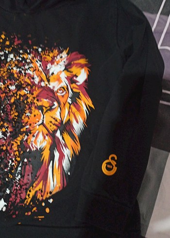 Erkek Siyah Aslan Baskılı Kapüşonlu Sweatshirt - Görsel 4