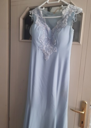 Drapeli Mavi Uzun Abiye Elbise - Görsel 5